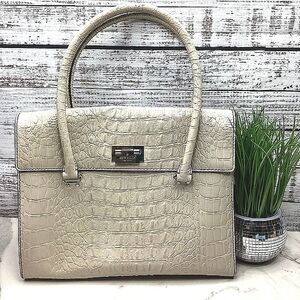 KATE SPADE ORCHARD IVORY‎ VALLEY CROC GENUINE LEATHER FLAP SATCHEL SHOULDER BAG